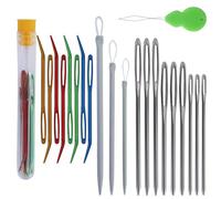 Lot de 20 aiguilles à tricoter émoussées avec grands yeux - Aiguilles à laine à coudre en acier inoxydable - 3 tailles - Pointe incurvée pour tricoter - Avec 1 enfile-aiguille citrouille