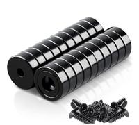 Lot de 20 aimants puissants en néodyme - 16 x 5 mm - Extra puissants - 5 kg de force - Avec trou et capsule - Aimants puissants pour cuisines, salles de bains, bureaux, entrepôts - Noir
