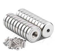 Lot de 20 aimants puissants en néodyme avec trou et capsule - 10 kg - 20 x 7 mm - Aimants puissants avec trou et capsule - Aimants en néodyme extra puissants - Avec vis