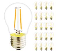 Lot de 20 ampoules à filament G45 à LED E27 2 W 180 lm Équivalent à une ampoule 20 W non variable Blanc chaud 2700 K Angle d'éclairage 360° Idéal pour nostalgie