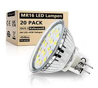 Lot de 20 Ampoules LED GU5.3 MR16 5W Lumière Blanc Froid 6000K, Non Dimmable Spot LED, Remplace les Ampoules Halogènes 45W, Flux Lumineux 450lm, Tension 12V AC/DC