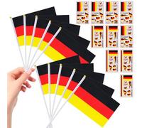 Lot de 20 articles de fan de l'Allemagne avec 10 drapeaux à main et 10 autocollants de tatouage drapeau de l'Allemagne avec bâton pour la Coupe du monde de football 2026 - Article de fan de l'équipe