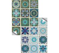 Lot de 20 Autocollants Carrelage 10x10 cm, Revêtement Imitation Mosaïque Marocaine Bleu, Imperméable et Résistant, pour Cuisine & Salle de Bain (couleur: Bleu)