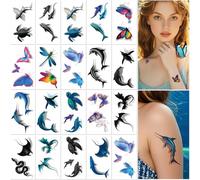 Lot De 20 Autocollants De Tatouage 3D Stéréo Animaux, Imperméables, Temporaires, Pour Enfants Et Adultes, Motif Papillon, Dauphin, Pingouin