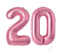 Lot de 20 ballons en forme de chiffre pour garçons et filles - 101,6 cm - Grands ballons en aluminium en forme de chiffre pour garçons et filles - pour décoration de fête d'anniversaire - Rose