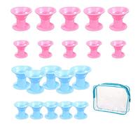 Lot de 20 bigoudis en silicone avec 1 sac de rangement bleu en PVC, fer à friser simple, pas de fer à boucler la chaleur, outils de coiffure doux, bigoudis de nuit.