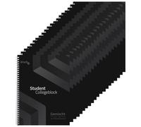 Lot de 20 bloc-notes mixtes DUO pour étudiants, noirs, format A4, 40/40, quadrillé/ligné, papier volume 80 g, perforé et perforé, reliure à spirale blanche, avec bord correcteur, bloc-notes