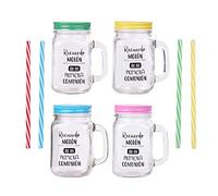 Lot de 20 bocaux en verre avec canne « Souvenir Molón » Assortiment de couleurs - Carafes avec phrases, tasses originales pour cadeaux, souvenirs et cadeaux de communion