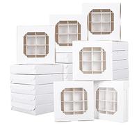Lot de 20 boîtes à bonbons avec inserts et fenêtre - 16 compartiments - Pour mélange de truffes au chocolat - Séparateur de gâteau - Pour anniversaire, fête de mariage