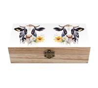 Lot de 20 boîtes de rangement en bois avec couvercle - Motif vache et marguerite - Réutilisables - Pour travaux manuels, loisirs et décoration de la Saint-Valentin