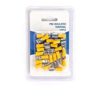 Lot de 20 bornes pré-isolées FDD2-250 jaunes, idéales pour des connexions électriques sûres et efficaces.