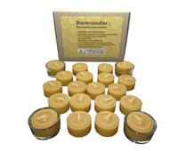 Lot de 20 bougies chauffe-plat en cire d'abeille pure et 4 photophores à remplir directement par l'apiculteur, fabriquées à la main