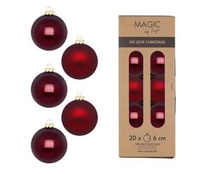 Lot de 20 boules de Noël en verre - 6 cm - Mat et brillant - Boules de Noël pour Noël - Décoration de sapin de Noël et décoration de sapin de Noël - Bordeaux foncé - Port lisse