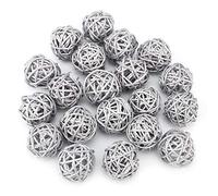 Lot de 20 Boules de Rotin en Osier Sphères Naturelles Décoratives Remplisseurs de Vase pour Bricolage Artisanat Fête et Mariage Décoration de Table Argent