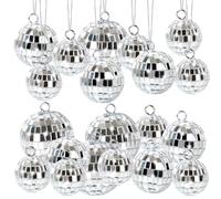 Lot de 20 boules disco à suspendre en verre argenté avec corde pour danse, anniversaire, fête sur le thème des années 70