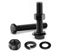 Lot de 20 boulons à vis à tête hexagonale de 3/8-16 x 2-3/8", rondelles plates et de verrouillage, en acier inoxydable 18-8 (304), entièrement fileté, oxyde noir SG TZH