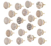 Lot de 20 boutons de meuble en céramique décorés pour armoires et tiroirs