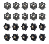 Lot de 20 boutons de serrage en forme d'étoile M5 - Filetage en cuivre - Noir (creux)
