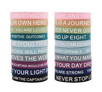 Lot de 20 bracelets de motivation en caoutchouc de silicone, différentes couleurs, messages positifs, bracelets avec mots inspirants