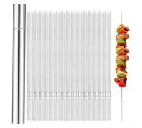 Lot de 20 brochettes plates réutilisables en acier inoxydable de 35 cm avec tube de rangement pour barbecue et four de camping