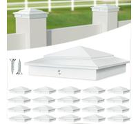 Lot de 20 capuchons de poteau en aluminium de 10,2 x 10,2 cm pour garde-corps de terrasse (8,9 x 8,9 cm), capuchons de poteau de clôture avec vis, capuchons pyramidaux blancs pour rail en bois