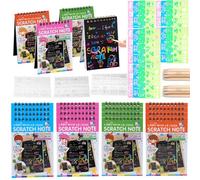 Lot de 20 carnets à gratter en papier à gratter arc-en-ciel avec stylet en bois, carnet d'art à gratter pour enfants, cadeaux de fête d'anniversaire, sacs à friandises, prix en classe