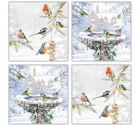 Lot de 20 cartes de Noël caritatives - Société Alzheimer, Marie Curie, BHF, Age UK, Samaritans, NSPCC - Oiseaux de jardin dans la neige - 10 de chacun des 2 motifs - Fabriquées au Royaume-Uni -