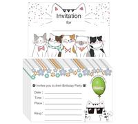 Lot de 20 cartes d'invitation d'anniversaire sur le thème du chat avec enveloppes 10,2 x 15,2 cm uniques personnalisées pour fête d'anniversaire de chat - Décoration de fête d'anniversaire pour