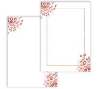 Lot de 20 cartes postales vierges avec motif - Cartes postales à personnaliser soi-même - Cartes d'invitation à faire soi-même - Roses - Aquarelle - 2 côtés - Invitation à jouer à un anniversaire -