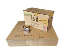Lot de 20 Cartons de Déménagement 50x30x30 cm avec Poignées Renforcées, Double Épaisseur, Adhésif 68 m