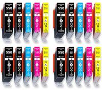 Lot De 20 Cartouches D'Encre Pgi550Xl Cli551Xl Pour Canon Avec Puce Et Indicateur De Niveau De Remplis Pour Canon Pixma Ip7250, Mg5400 Ip7200, Mg5500 Mg5550 Mg5600, Mg5650, Mg5655 Compatible Avec Pgi