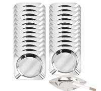 Lot de 20 cendriers jetables en acier inoxydable pour fumeurs, cendriers jetables pour fête, cendrier à cigares pour homme (carré, argenté, 11,4 x 11,4 x 1,5 cm)