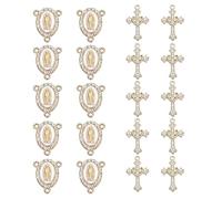 Lot de 20 centres de table avec 10 breloques en forme de croix en cristal et 10 médailles catholiques en strass pour la fabrication de chapelets, chapelet religieux pour la fabrication de bijoux