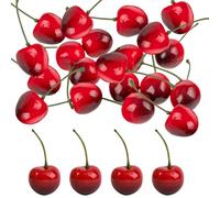 Lot de 20 cerises décoratives - Contre la décoloration - Modèle de cerise - Fruits artificiels - Noirs et rouges - Décoration de table - DIY - Accessoires photo
