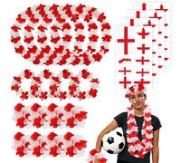 Lot de 20 chaînes de fleurs pour fan d'Angleterre : 4 x chaînes, 4 x bandeaux, 8 x bracelets et 4 x autocollants Angleterre Euro Football Euro Fan Photo Props Flower Chain