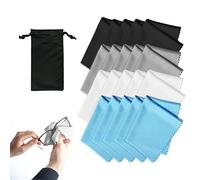 Lot de 20 chiffons de nettoyage en microfibre avec sac de rangement pour lentilles, lunettes, écrans, tablettes, 15 x 18 cm