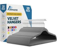 Lot de 20 cintres antidérapants en Velours pour vêtements - Cintres Robustes avec Crochet pivotant à 360° (Gris)