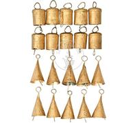 Lot de 20 cloches de Noël pour décoration vintage, petites cloches de sorcière et de vache - Cloches indiennes vintage en étain - Carillon rustique vintage - Cloches de vache - Cloches pour sapin de