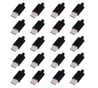Lot de 20 connecteurs mâles USB 3.1 C pour montage sur circuit imprimé avec design réversible compatible avec les ports USB C femelles à souder nécessaire (noir)