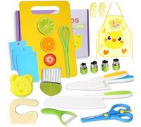 Lot de 20 Couteaux de Cuisine pour Enfants, Kit Couteaux de Sécurité pour Couper Fruits ou Légumes, Couteau Montessori Enfants avec Couteau en Bois, Planche à Découpe, pour Cadeau de Noël ou d'anniver