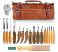 Lot de 20 couteaux de sculpture sur bois pour débutants, avec étui en cuir PU, kit de sculpture sur bois fin pour sculpteurs de bricolage et experts en menuiserie
