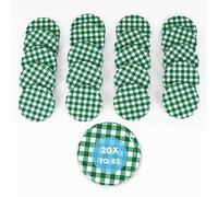 Lot de 20 couvercles Twist-Off 70 mm TO82 à carreaux verts et blancs - Pour bocaux, bouteilles en verre, confiture, miel, épices - Avec mode d’emploi, métal