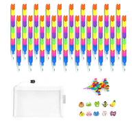 Lot de 20 crayons à empiler, papeterie créative, bloc de construction, empilage, mines interchangeables, cadeau pour enfants, plus 10 rubans effacent les dessins animés et 1 sac de papeterie