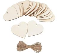 Lot de 20 cœurs en bois naturel brut pour la Saint-Valentin, les mariages, les fêtes de mariage, les loisirs créatifs, les décorations à suspendre pour sapin de Noël