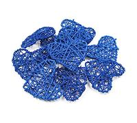 Lot de 20 cœurs en rotin naturel pour Noël, fête d'anniversaire et maison, décorations de fête de mariage 7 cm, bleu marine, 7 cm