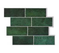 Lot de 20 dalles de métro Vert foncé 29 x 21 cm Polyuréthane et PET | Peel and Stick - Découpable - Brillant - Cuisine - Salle de bain - Panneau arrière - Accent, effaçable avec un chiffon humide