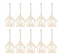 Lot de 20 décorations à Suspendre pour crèche de Noël Unifisé Motif La Naissance de Jésus Décorations religieuses en Bois tranches de Bois avec Corde de pour décoration de Sapin Kaki