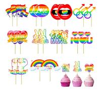 Lot de 20 décorations arc-en-ciel pour cupcakes, accessoires de fierté LGBTQ - Décorations de gâteaux Love is Love - Cure-dents - Fournitures de fête pour le mois de la Gay Pride