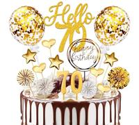 Lot de 20 décorations de gâteau d'anniversaire 70 ans - Pour homme et femme - Paillettes dorées - Décoration de gâteau - Pour 70e anniversaire