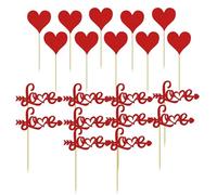 Lot de 20 décorations de gâteau de Saint-Valentin - Cœurs rouges - Paillettes - Décoration de gâteau de Saint-Valentin - Décoration romantique pour muffins